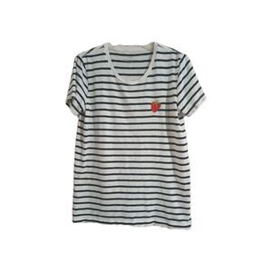 J. Crew Collector T-Shirt Size Medium Navy Blue White Strawberry Embroidered